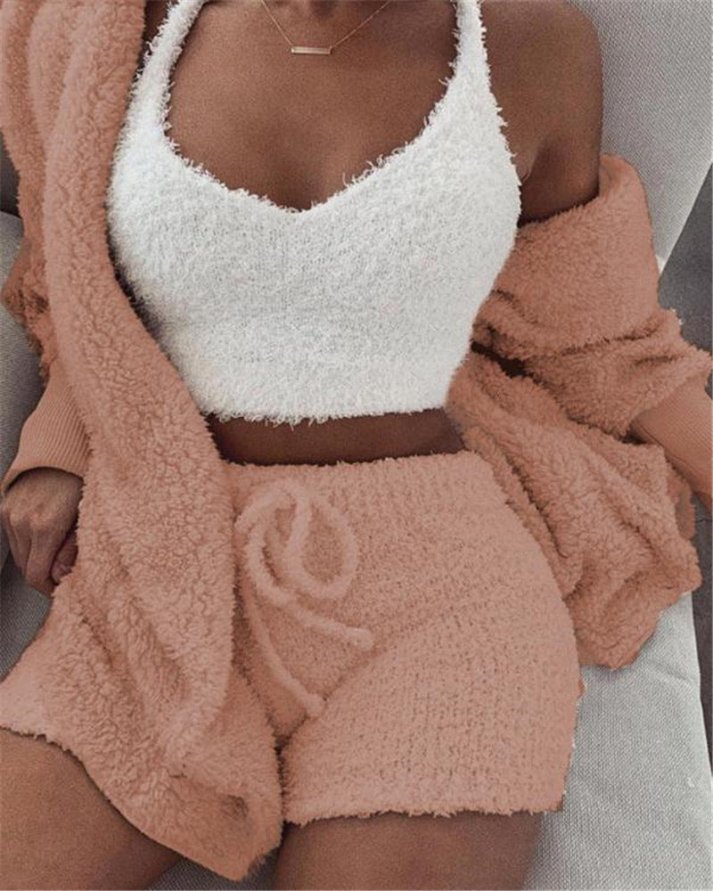 Women’s Ultra-Soft 3-Piece Lounge Set – Crop Tank, Cardigan & Shorts