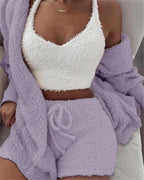 Women’s Ultra-Soft 3-Piece Lounge Set – Crop Tank, Cardigan & Shorts