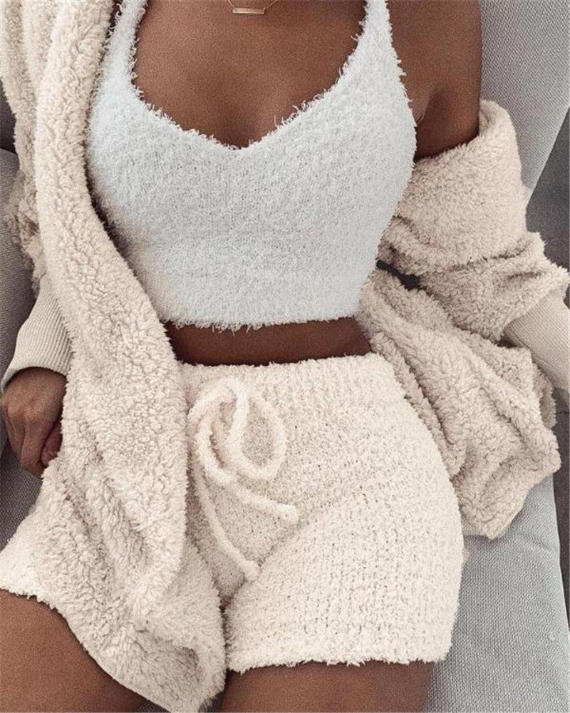 Women’s Ultra-Soft 3-Piece Lounge Set – Crop Tank, Cardigan & Shorts